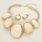 Bold Wire Wrapped Marbled Resin Link Statement Necklace: Brown