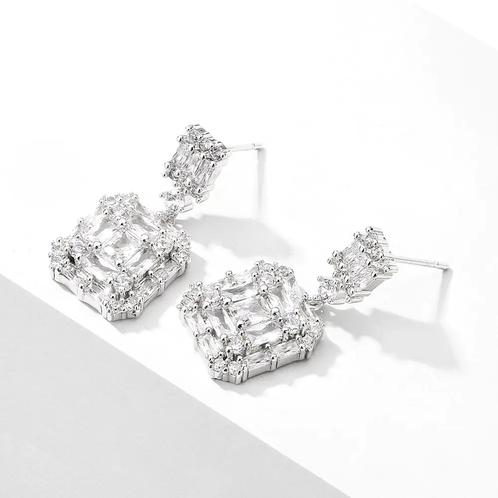 RAKOL Vintage Geometric Square Zircon Earrings for Women
