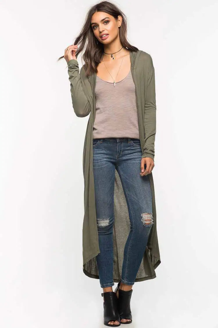 Long Sleeve Hooded Long Thin Coat