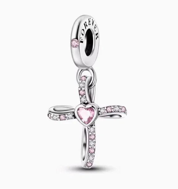 925 Silver Heart Cross Charm (One Bead Accessory)