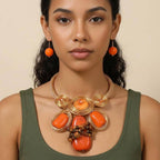 Bold Resin Beaded Wired Statement Necklace: Brown,Gold