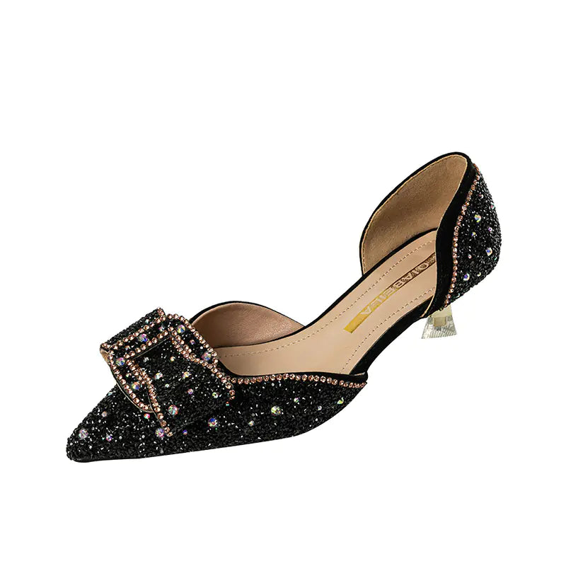 Stylish Rhinestone Stiletto Point Kitten Heel Shoe