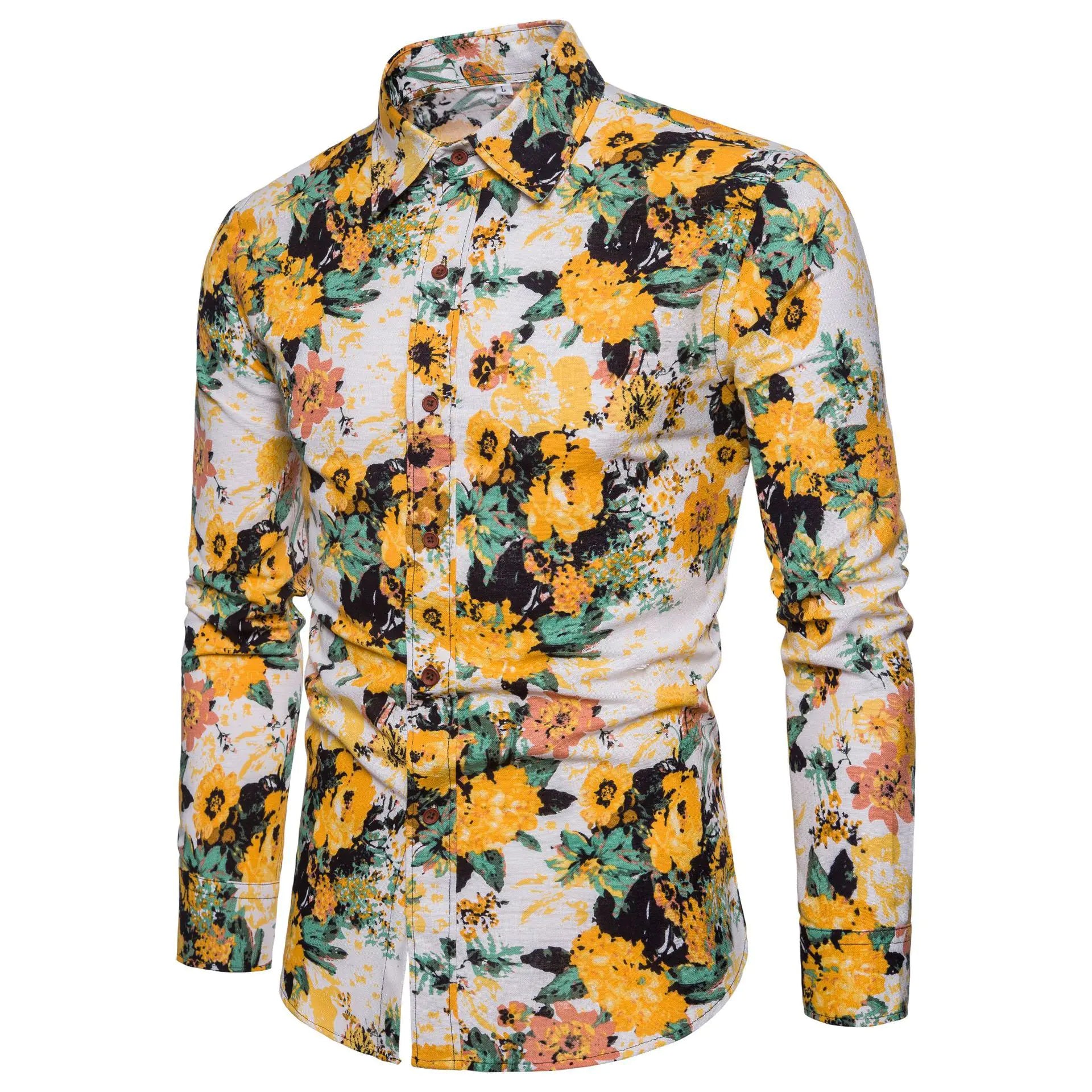 Men's Fashion Long Sleeve Floral Shirt for Fall