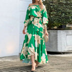 One-Shoulder Balloon Sleeve Midi Dress