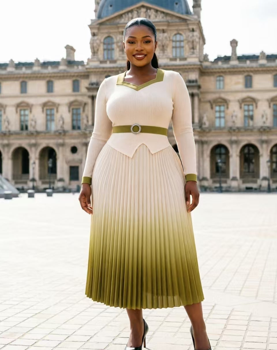 DC Bouncy Dress, 2pc Multi Yellow/Olive, Style DC06