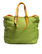 Dolce & Gabbana Green Nylon Padded Logo Plaque Tote Crossbody Bag