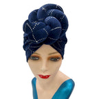 Elegant Rhinestone Studded Knot Turban Hair Wrap: Pink