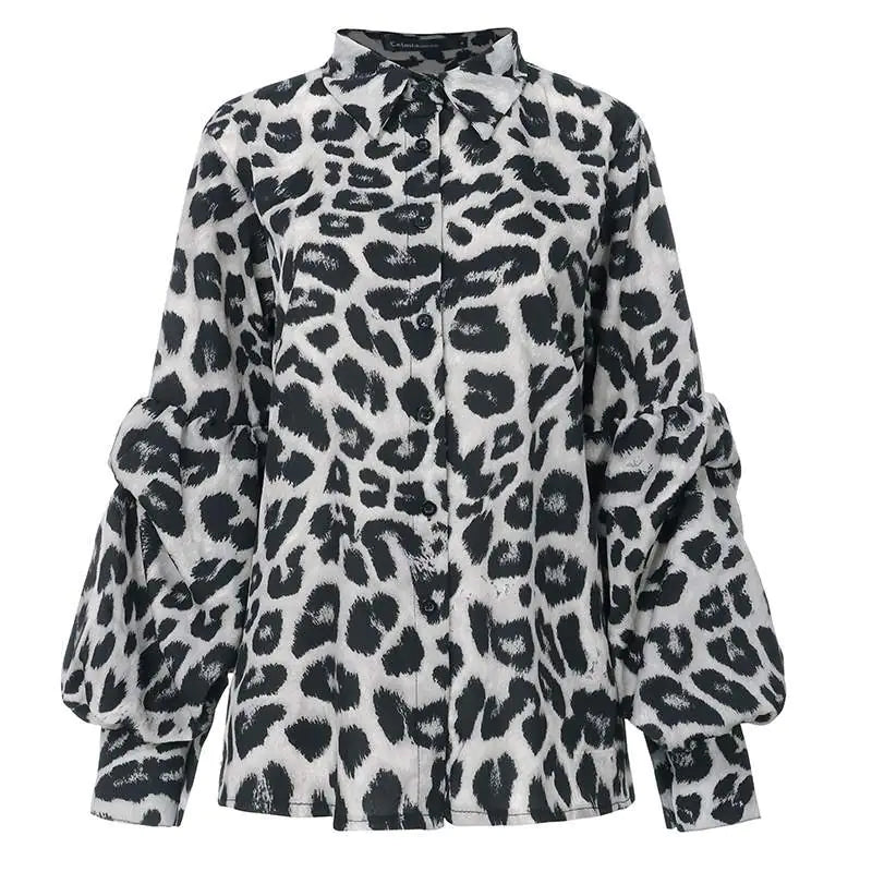 Chic Leopard Print Casual Long Sleeve Top