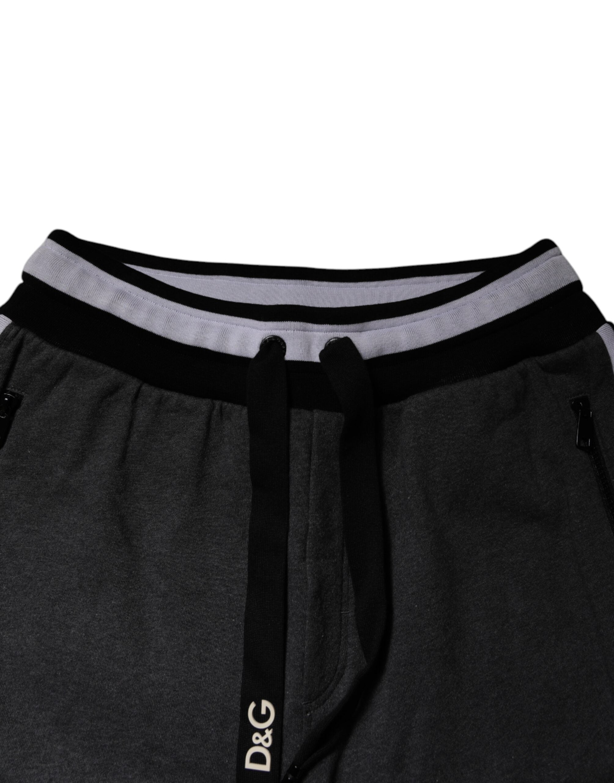 Dolce & Gabbana Black Gray Cotton Layered Men Sweatpants Pants