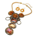 Bold Floral Accent Artistic Colorful Wire Coil Statement Necklace: Gray
