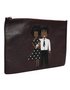 Dolce & Gabbana Brown Leather #DGFAMILY Embellished Men Clutch Pouch Bag