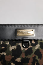 Dolce & Gabbana Multicolor Leopard Jacquard Print Logo Plaque Pouch Bag