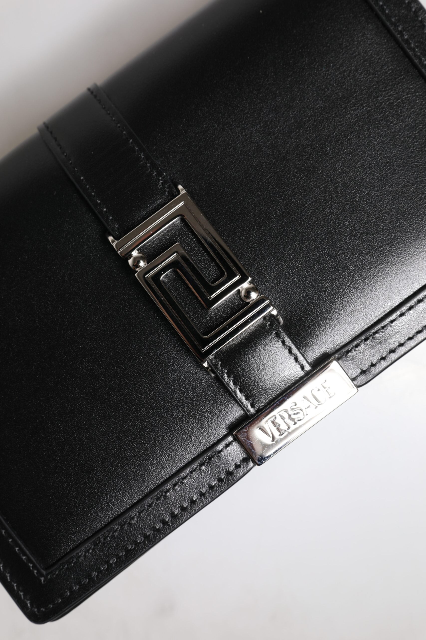 Versace Black Calfskin Leather Chain Strap Shoulder Crossbody Bag