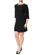 Dolce & Gabbana Black Crystal Embellished Round Neck Mini Dress