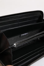 Dolce & Gabbana Black Blue Exotic Leather Embossed Continental Wallet
