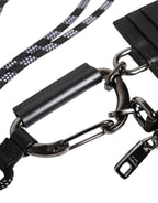 Dolce & Gabbana Black Leather Lanyard Zip Around Card Holder Wallet