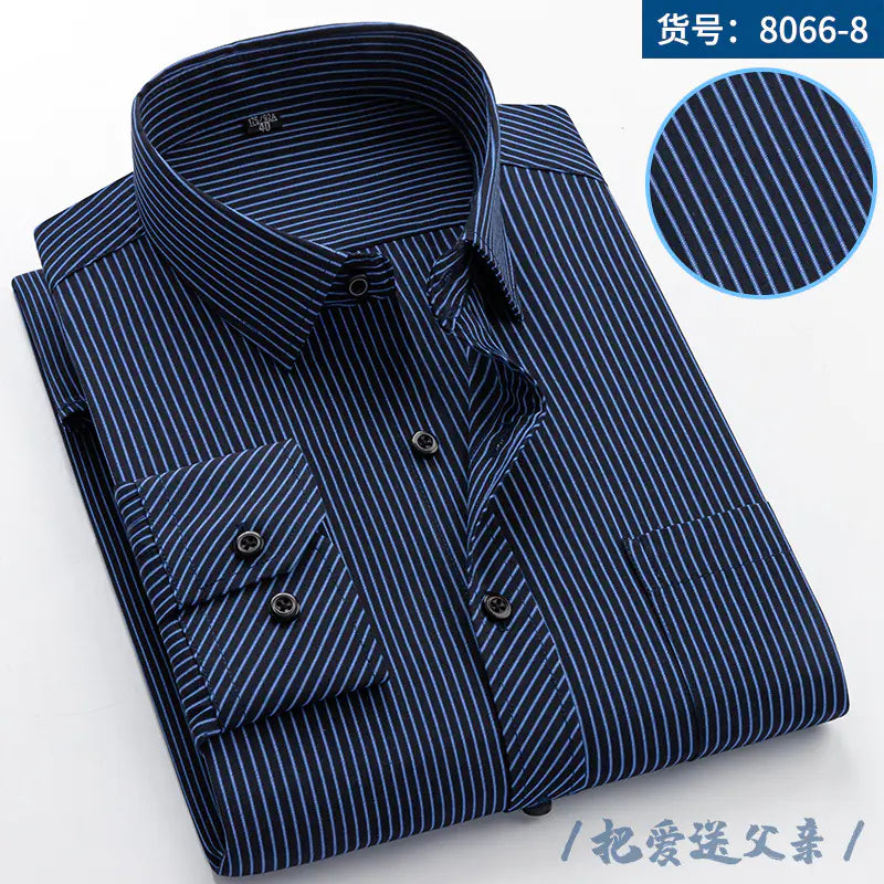 Men's Long Sleeve Business Casual Shirt - Navy Striped