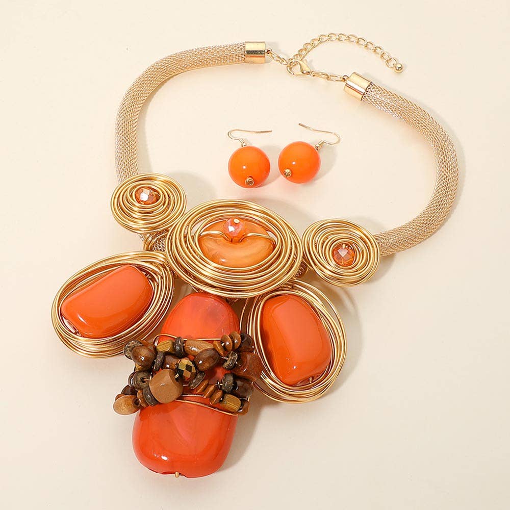 Bold Resin Beaded Wired Statement Necklace: Gold,Orange