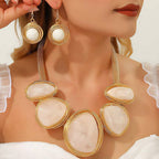 Bold Wire Wrapped Marbled Resin Link Statement Necklace: Yellow