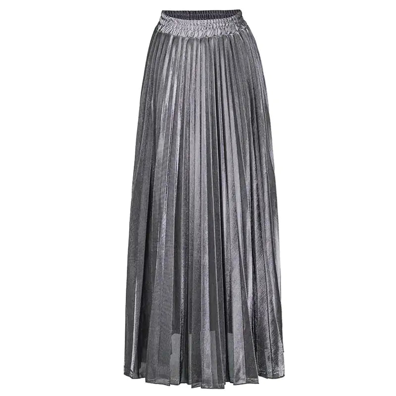 Women's Solid Color Pleated Polyester Midi Skirt