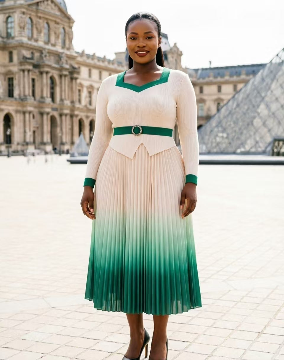 DC Bouncy Dress, 2pc Multi Green/Cream, Style DC07