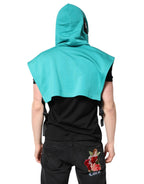 Dolce & Gabbana Green Cotton Hooded Men Sportswear Vest Sweater