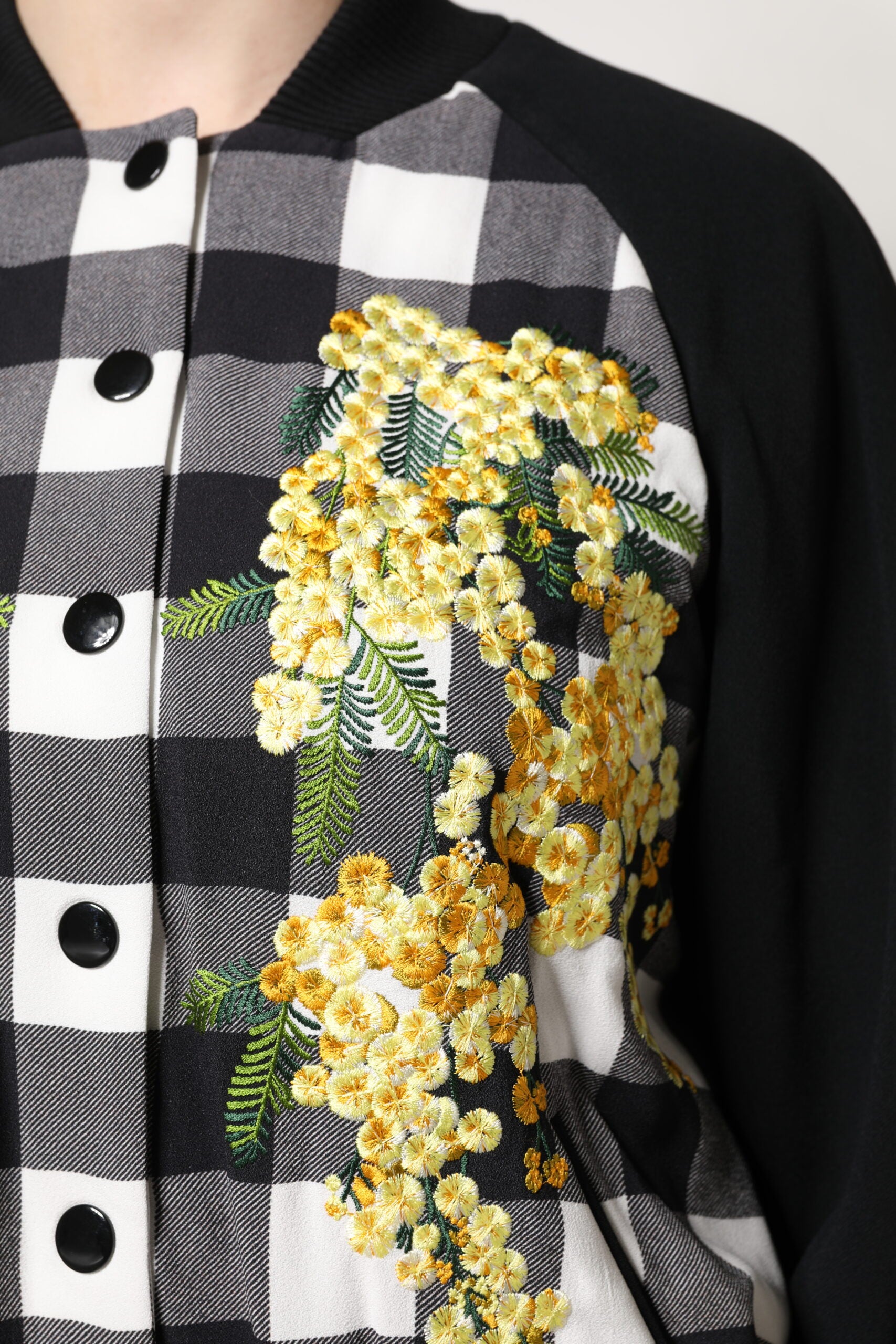 Dolce & Gabbana Black White Check Floral Button Down Jacket
