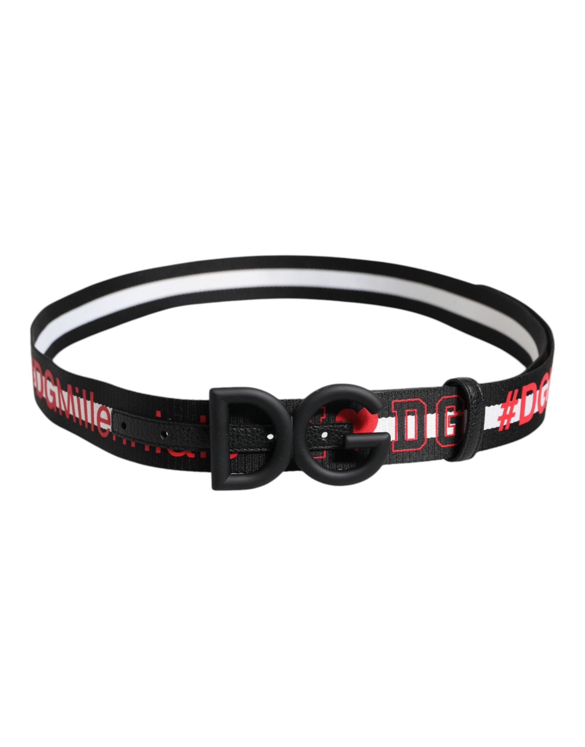 Dolce & Gabbana Black Polyester Logo Print DG Buckle Belt