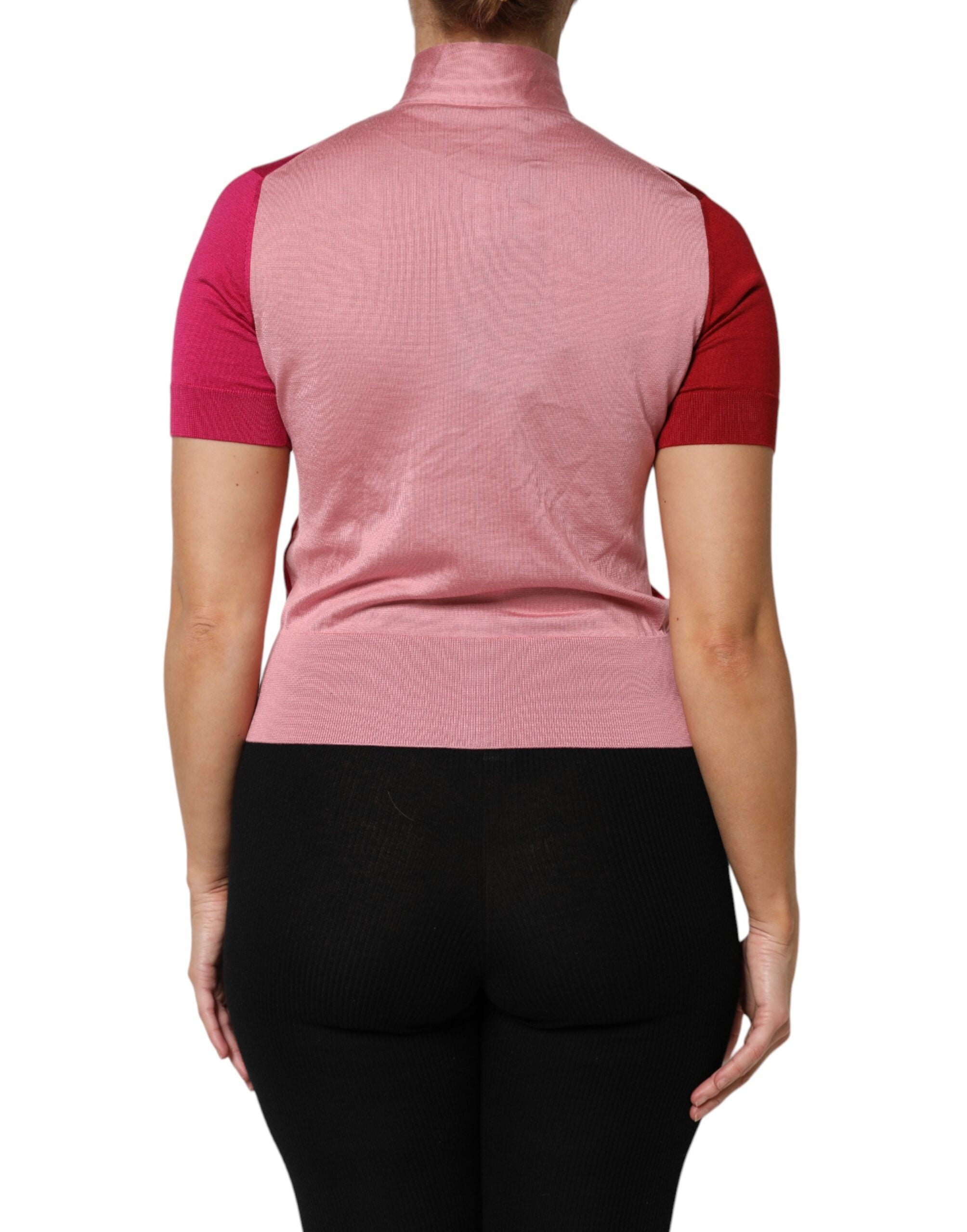Dolce & Gabbana Pink Short Sleeves Buttoned Ascot Collar Top