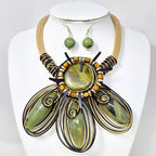 Bold Resin Wired Petal Bloom Statement Necklace: Gold,Yellow