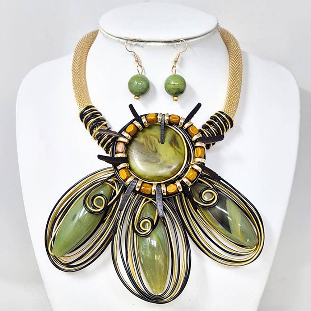 Bold Resin Wired Petal Bloom Statement Necklace: Gold,Yellow