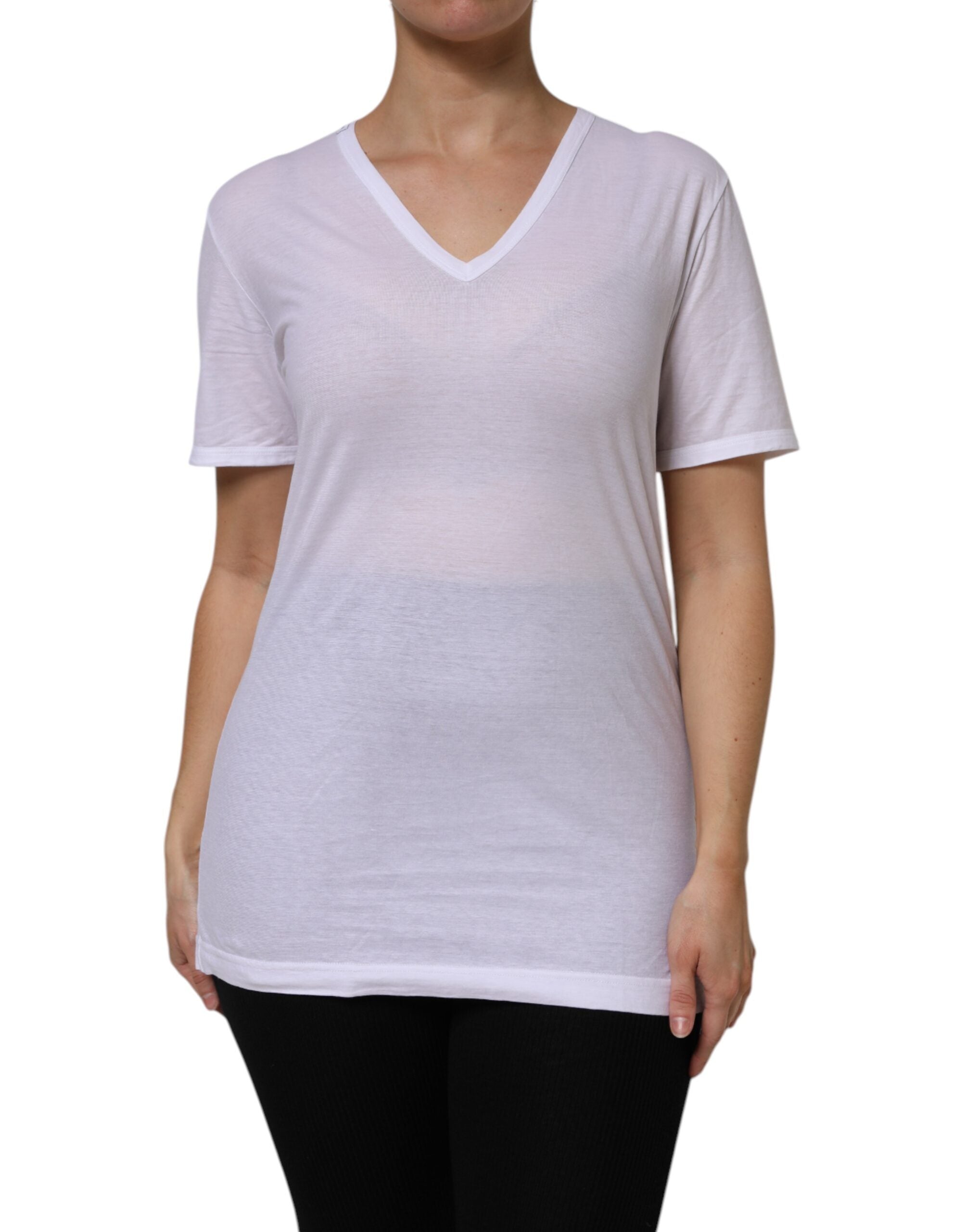 Dolce & Gabbana White Cotton Short Sleeves V-Neck Top T-shirt