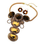 Bold Floral Accent Artistic Colorful Wire Coil Statement Necklace: Gray