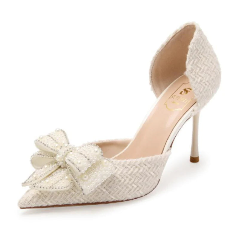 Rhinestone Bow Pointed Toe Stiletto High Heels