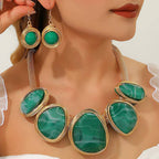 Bold Wire Wrapped Marbled Resin Link Statement Necklace: Brown
