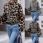 Chic Leopard Print Casual Long Sleeve Top