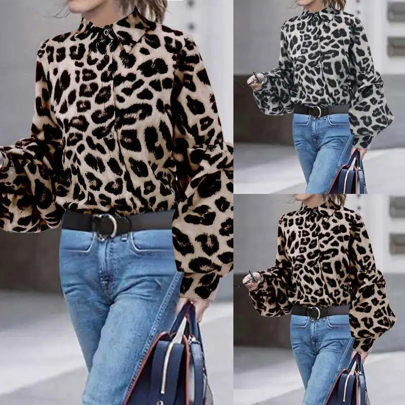 Chic Leopard Print Casual Long Sleeve Top