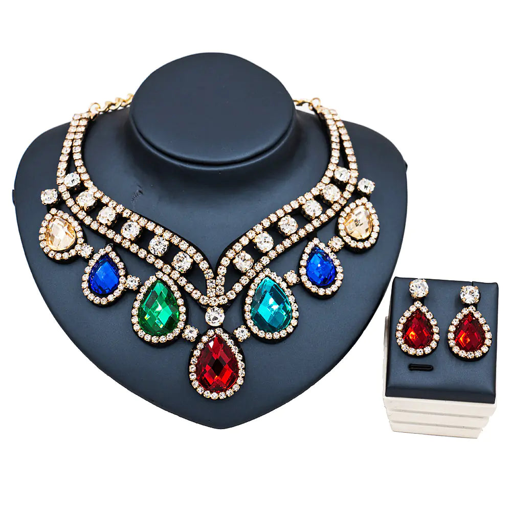 Vibrant Royalty - Colorful Exaggerated Necklace and Earring Set Made for a Queen