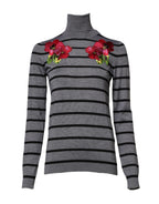 Dolce & Gabbana Gray Floral Embroidery Pullover Sweater