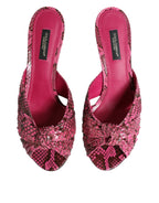 Dolce & Gabbana Pink Leather Heels Slides Sandals Shoes