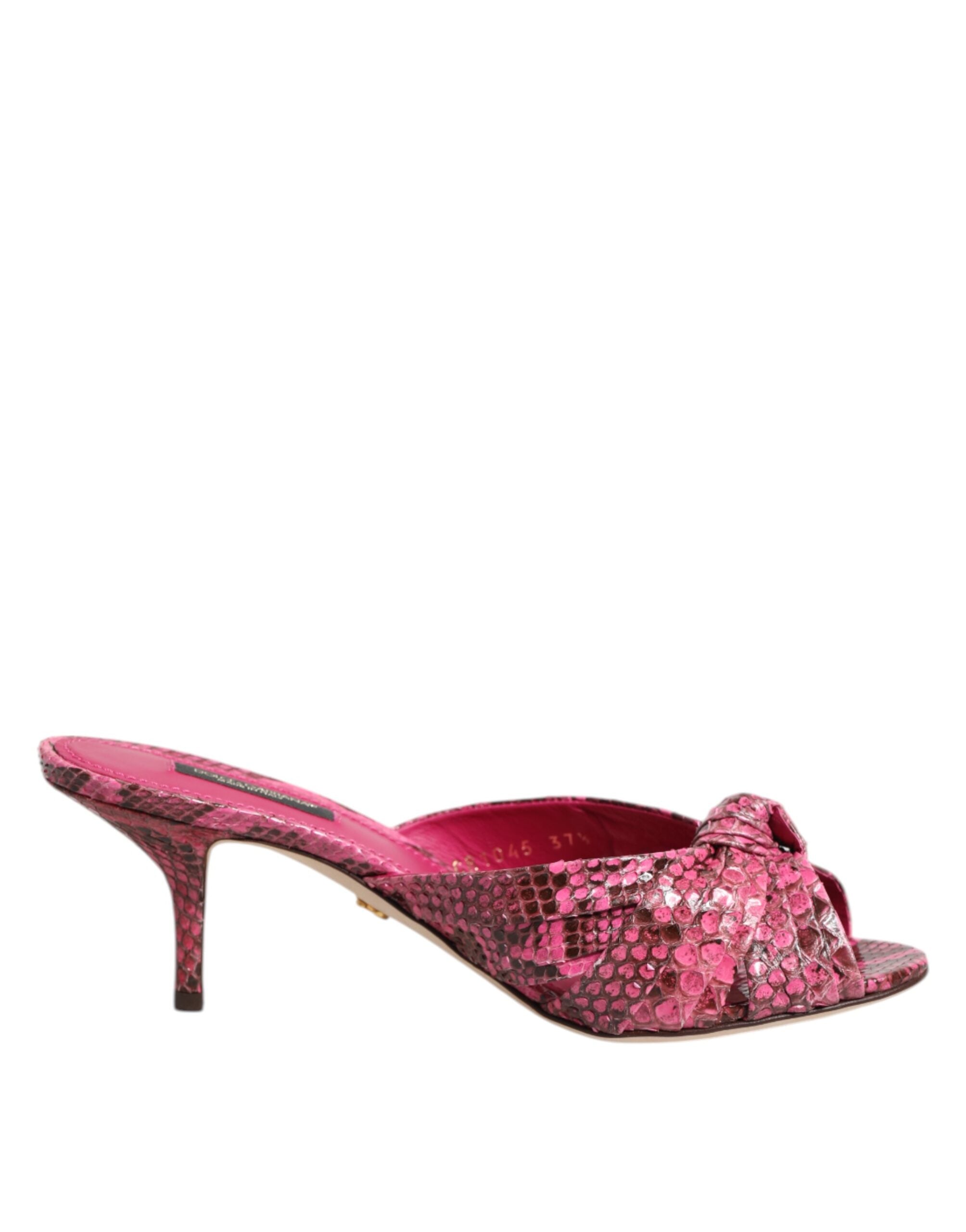 Dolce & Gabbana Pink Leather Heels Slides Sandals Shoes