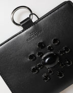Dolce & Gabbana Black Leather Crystal Embellished Card Holder Wallet