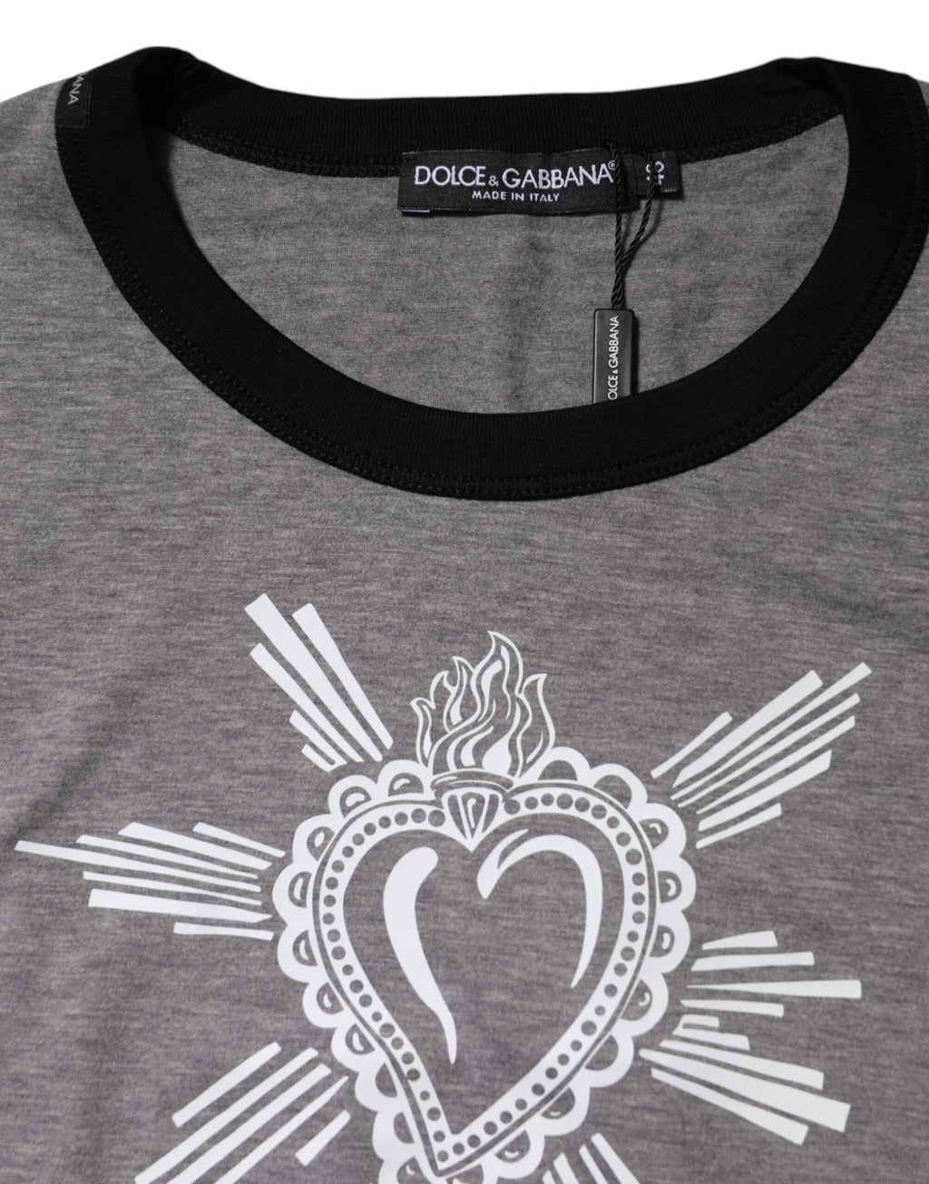 Dolce & Gabbana Gray Sacred Heart Cotton Crew Neck T-shirt