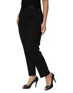 Dolce & Gabbana Black Wool HighWaist Tapered Trouser Pants