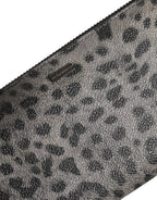 Dolce & Gabbana Black Gray Leopard Leather Zip Around Continental Wallet