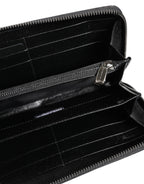 Dolce & Gabbana Black Gray Leopard Leather Zip Around Continental Wallet