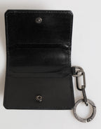 Dolce & Gabbana Wallet Black Leather Logo Embossed Key Chain Card Holder Wallet