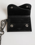 Dolce & Gabbana Black Cavallo Leather Wallet Chain Snap Bifold Card Holder