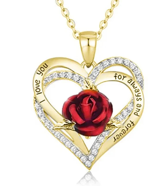 I Love You Double Heart Zircon Pendant Necklace