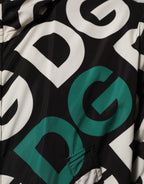 Dolce & Gabbana Black White Logo Print Hooded Coat Men Jacket